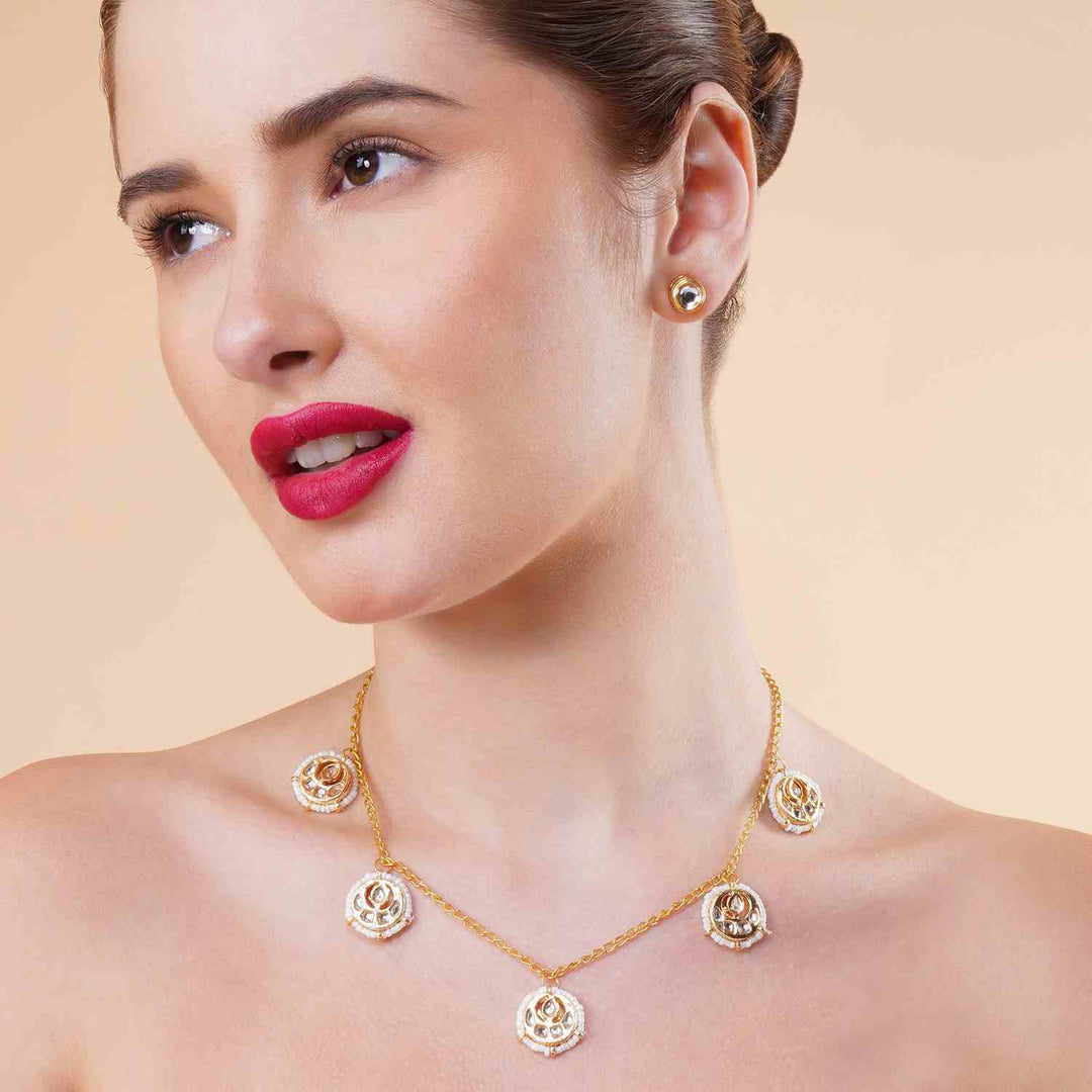 Maheen Kundan & Pearl Ethnic Charm Necklace Set