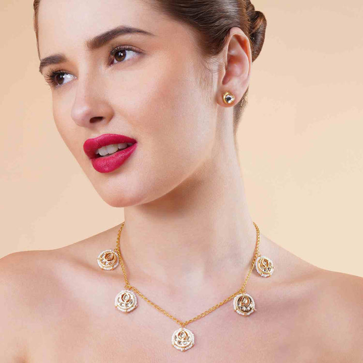 Maheen Kundan & Pearl Ethnic Charm Necklace Set