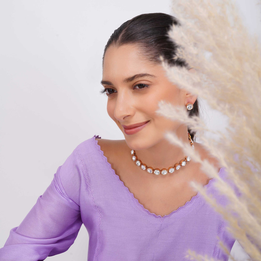 Kate Single Sover Moisi Polki Necklace Set