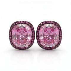 Pink Cushion Halo Stud Earrings