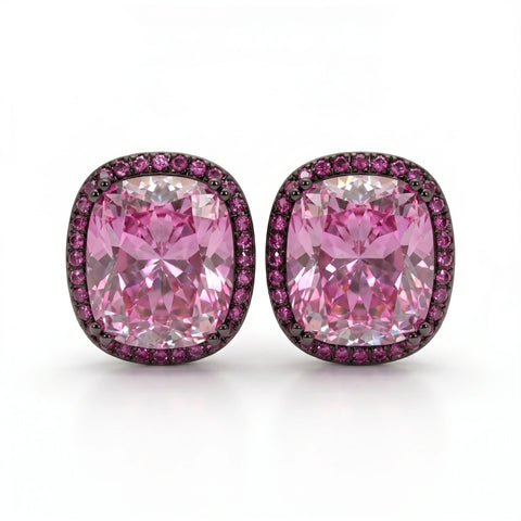 Rebacca Pink Cushion Halo Stud Earrings
