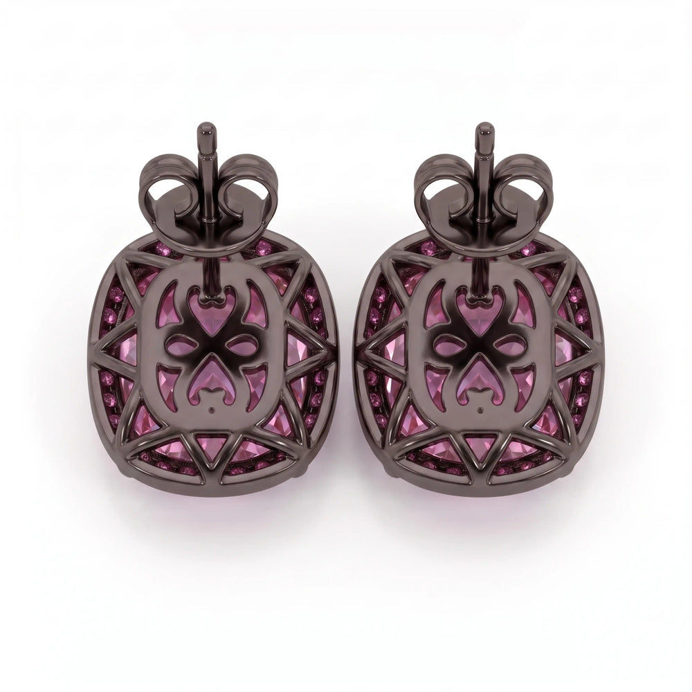Pink Cushion Halo Stud Earrings