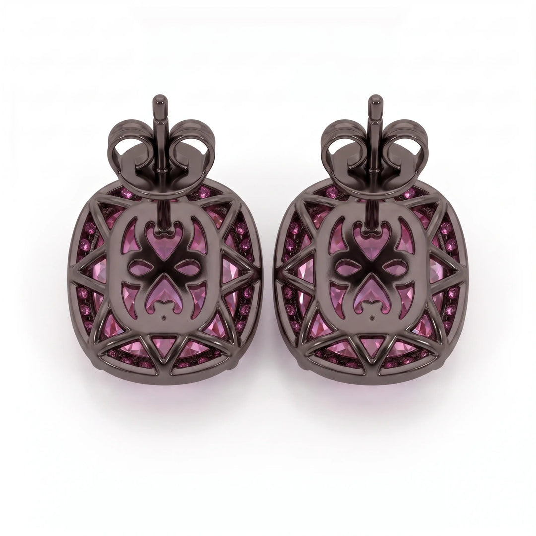Pink Cushion Halo Stud Earrings