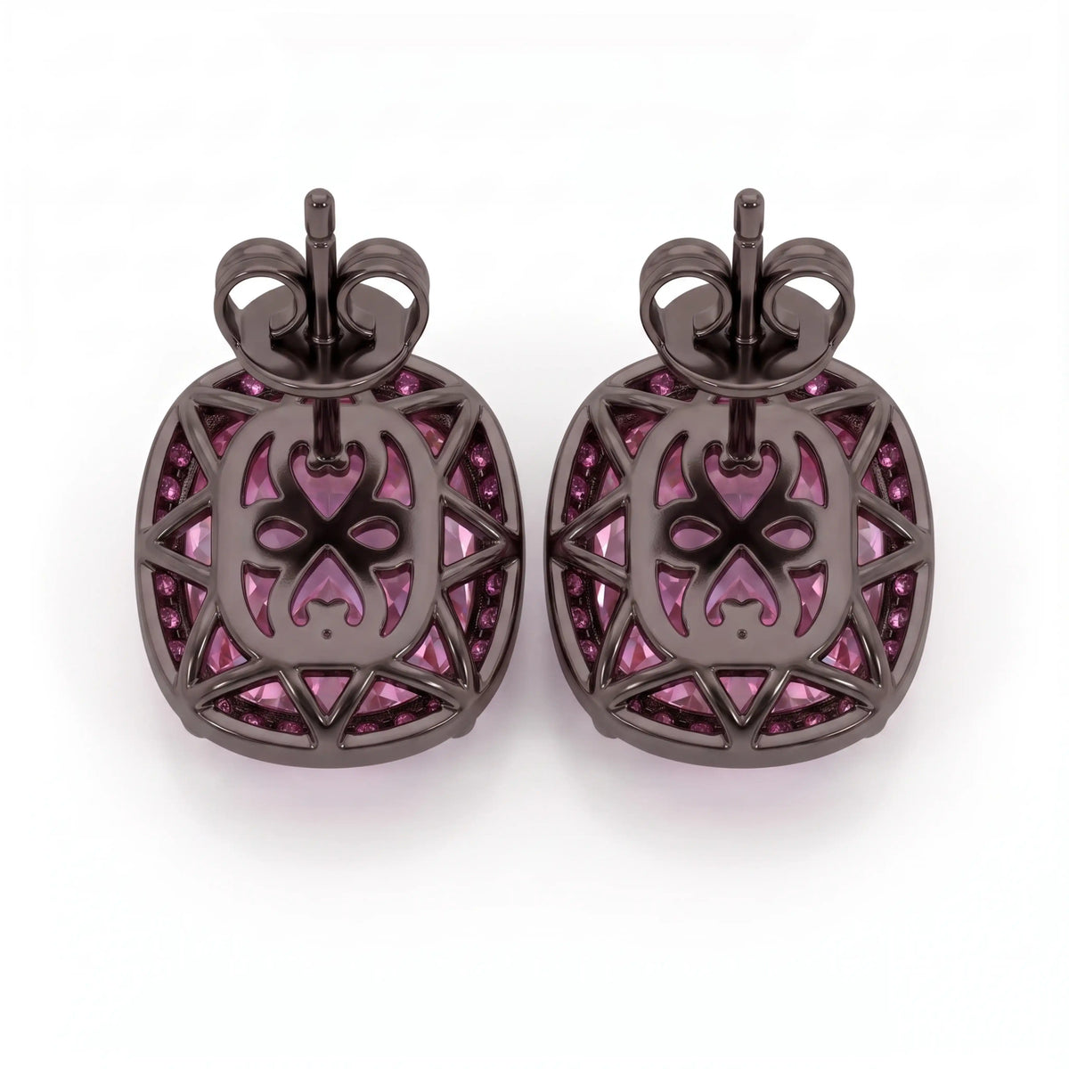 Pink Cushion Halo Stud Earrings