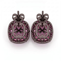 Pink Cushion Halo Stud Earrings