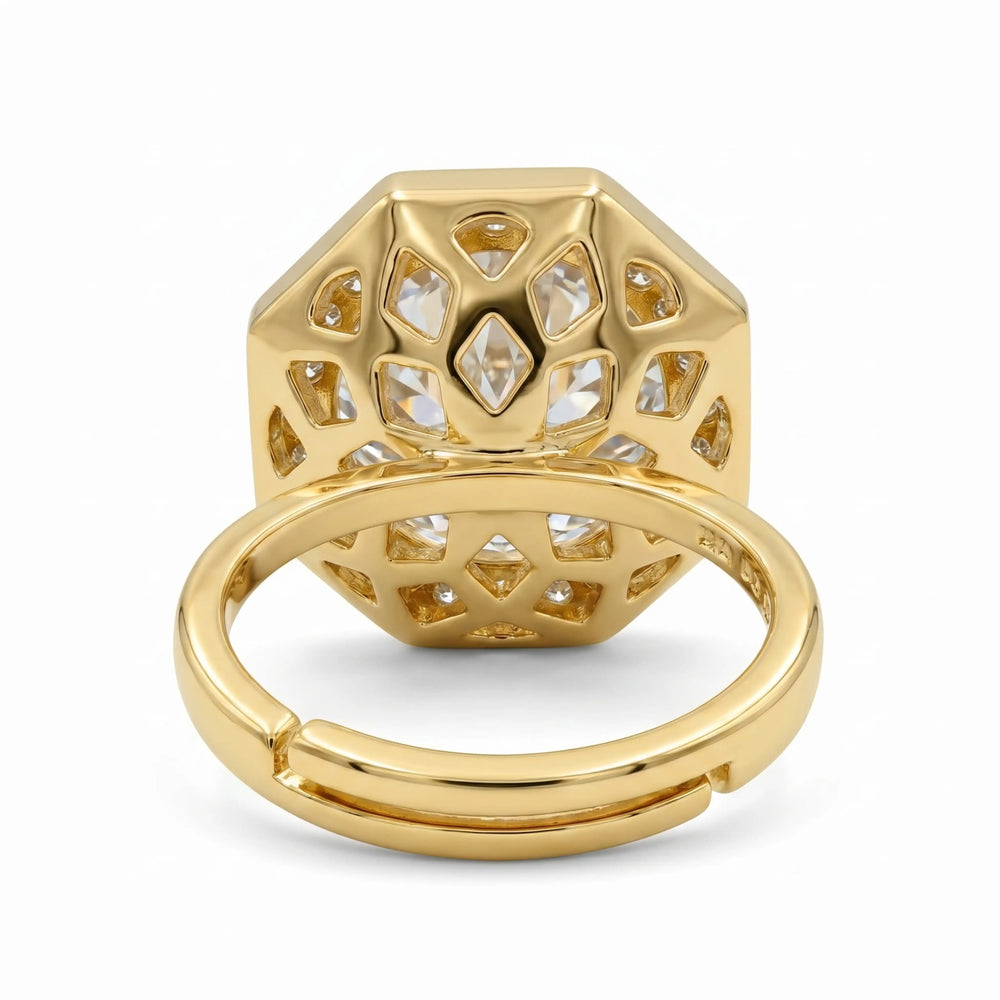 Gold-Tone Octagonal Halo Solitaire Crystal Ring