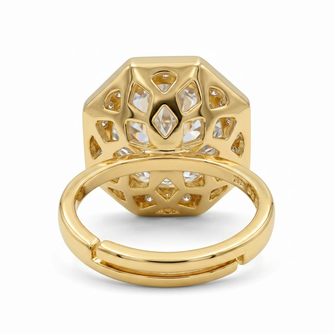 Gold-Tone Octagonal Halo Solitaire Crystal Ring