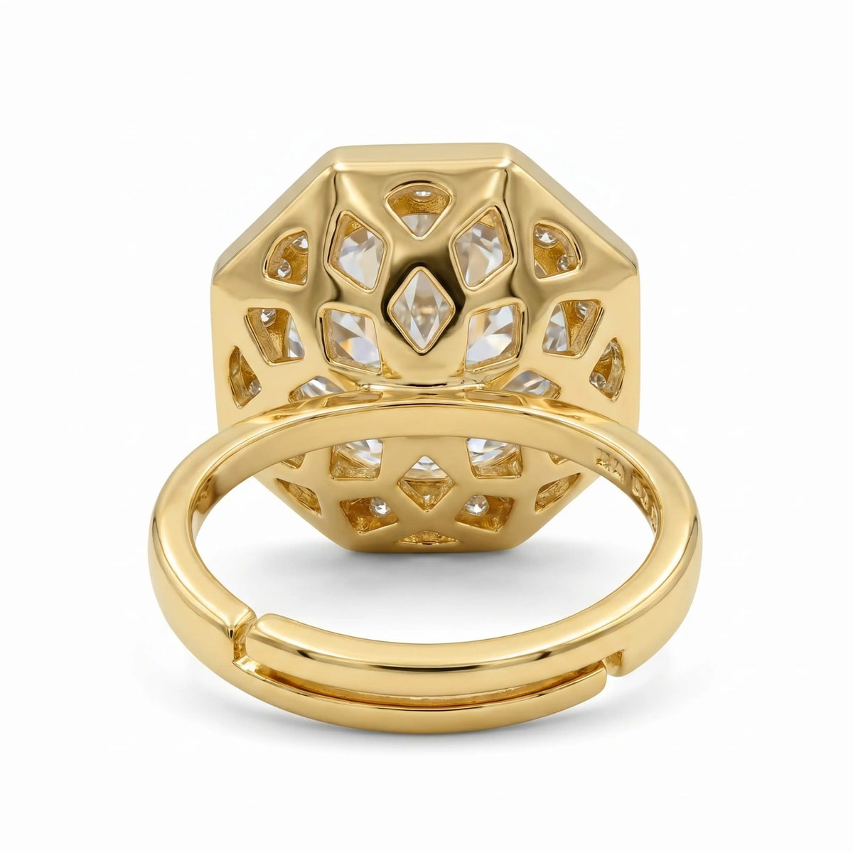 Gold-Tone Octagonal Halo Solitaire Crystal Ring
