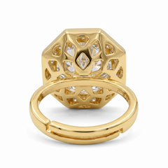 Gold-Tone Octagonal Halo Solitaire Crystal Ring