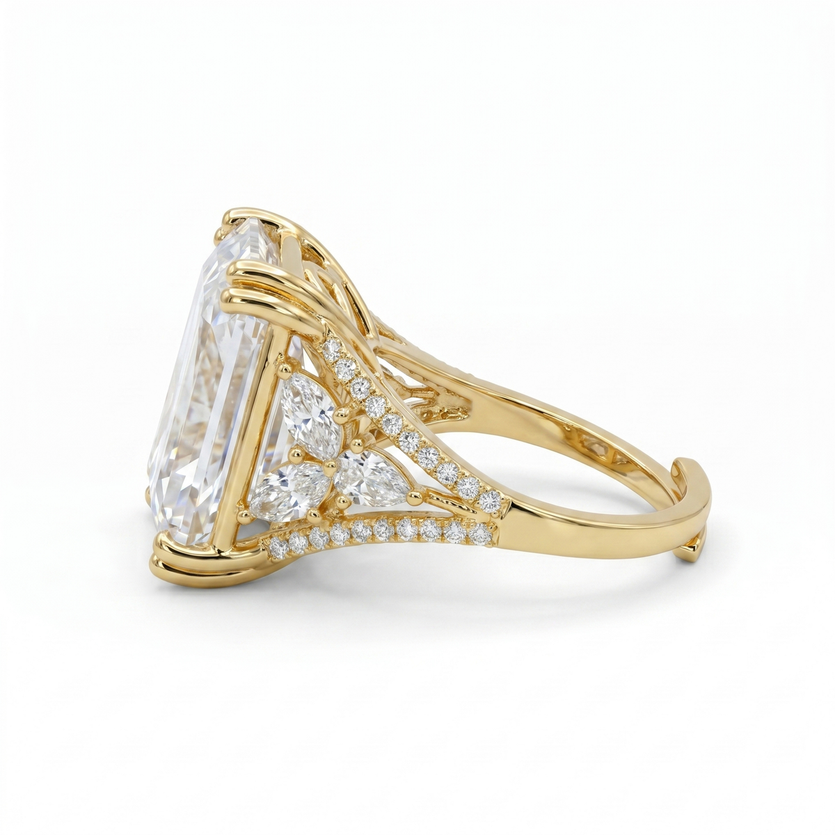 Hexa White Crystal Emerald Cut Statement Cocktail Ring