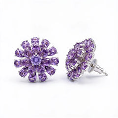 Purple Daisy Bloom Crystal Stud Earrings