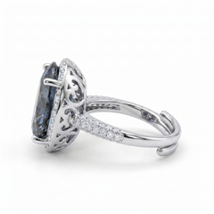 Diana Grey Crystal Cushion Halo Cocktail Ring, Rhodium finish