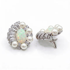 Opal & Pearl Cluster Stud Earrings