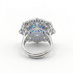 Aurora Crystal Cushion Halo Cocktail Ring, Rhodium finish