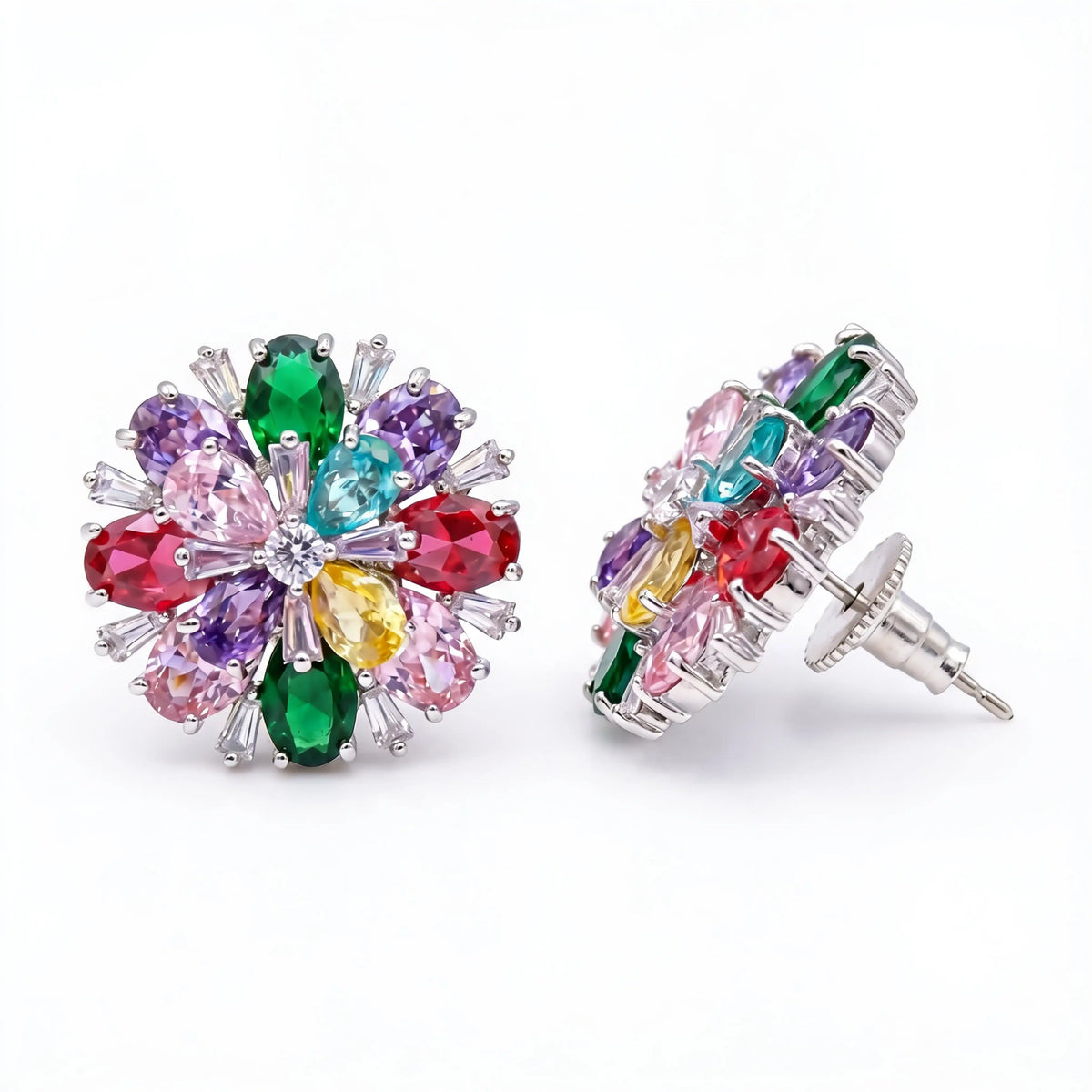 Petalia Crystal Floral Burst Stud Earrings, Mixed cut, Gold finish