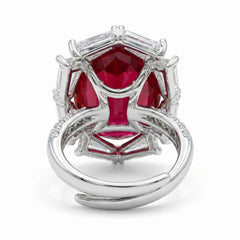 Noctis Red Ruby CZ Oval Cocktail Ring, Rhodium finish