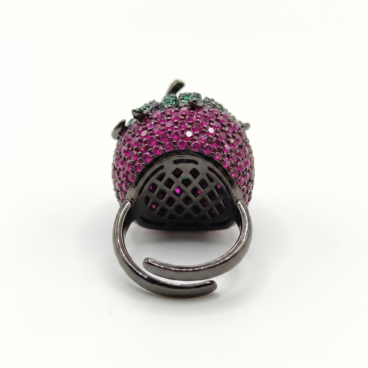 Botanica Pink & Green Crystal Strawberry Dome Cocktail Ring, Black Ruthenium  finish