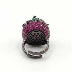 Botanica Pink & Green Crystal Strawberry Dome Cocktail Ring, Black Ruthenium  finish