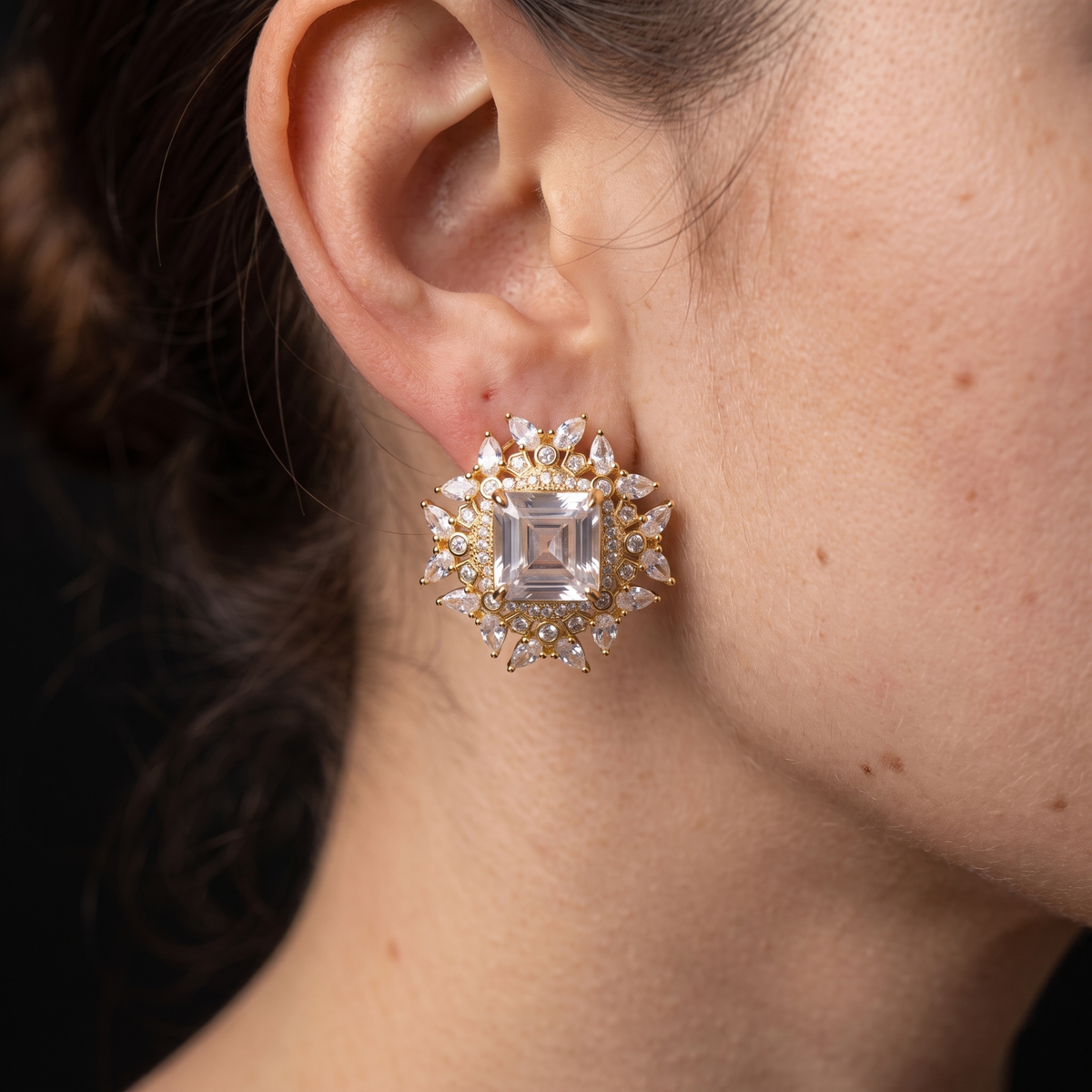 Gold-Tone Kite Sunburst Stud Earrings
