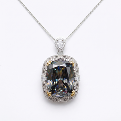 Duetta Grey Crystal Cushion Halo Pendant Necklace, Gold &amp; Rhodium finish