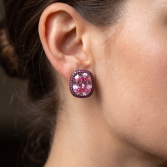 Rebecca Pink Cushion Halo Stud Earrings