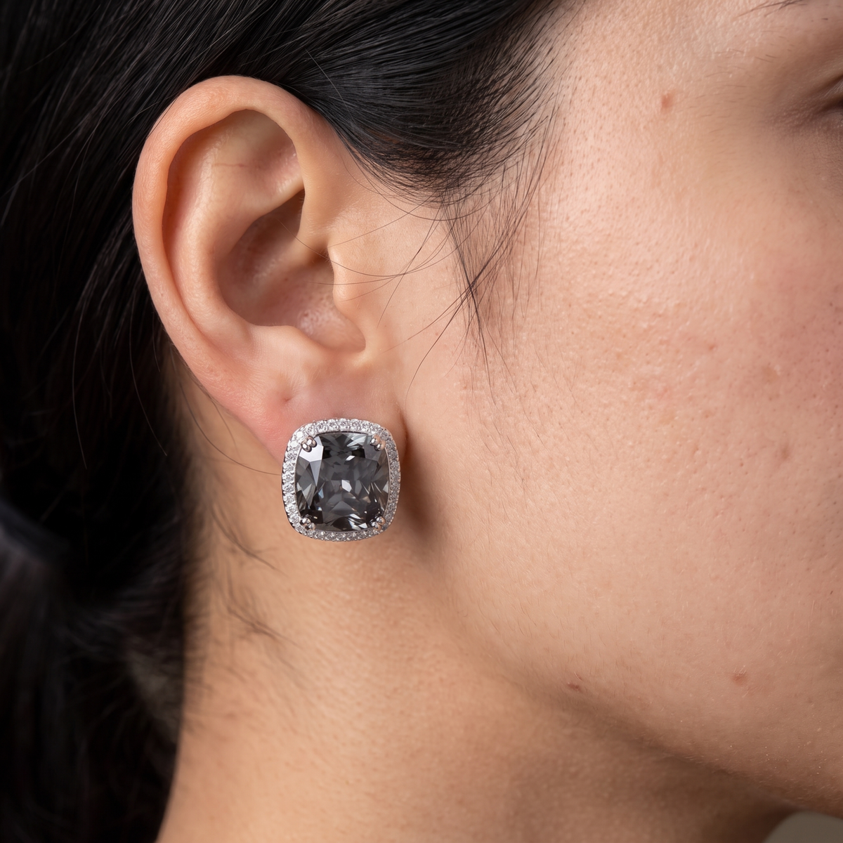 Cushion Halo Crystal Stud Earrings