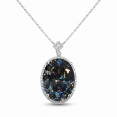 Diana Grey Crystal Oval Halo Pendant Necklace, Rhodium finish