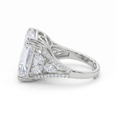 Hexa White Crystal Emerald Cut Statement Cocktail Ring