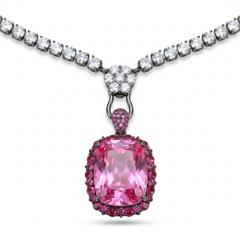 Rebecca Ruthenium Pink Crystal Cushion Pendant Tennis Necklace, Black Rhodium finish