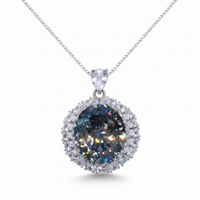 Astria Grey Crystal Round Sunburst Pendant Necklace, Rhodium finish