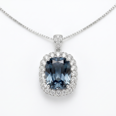 Elan Grey Crystal Cushion Vintage Pendant Necklace, Rhodium finish