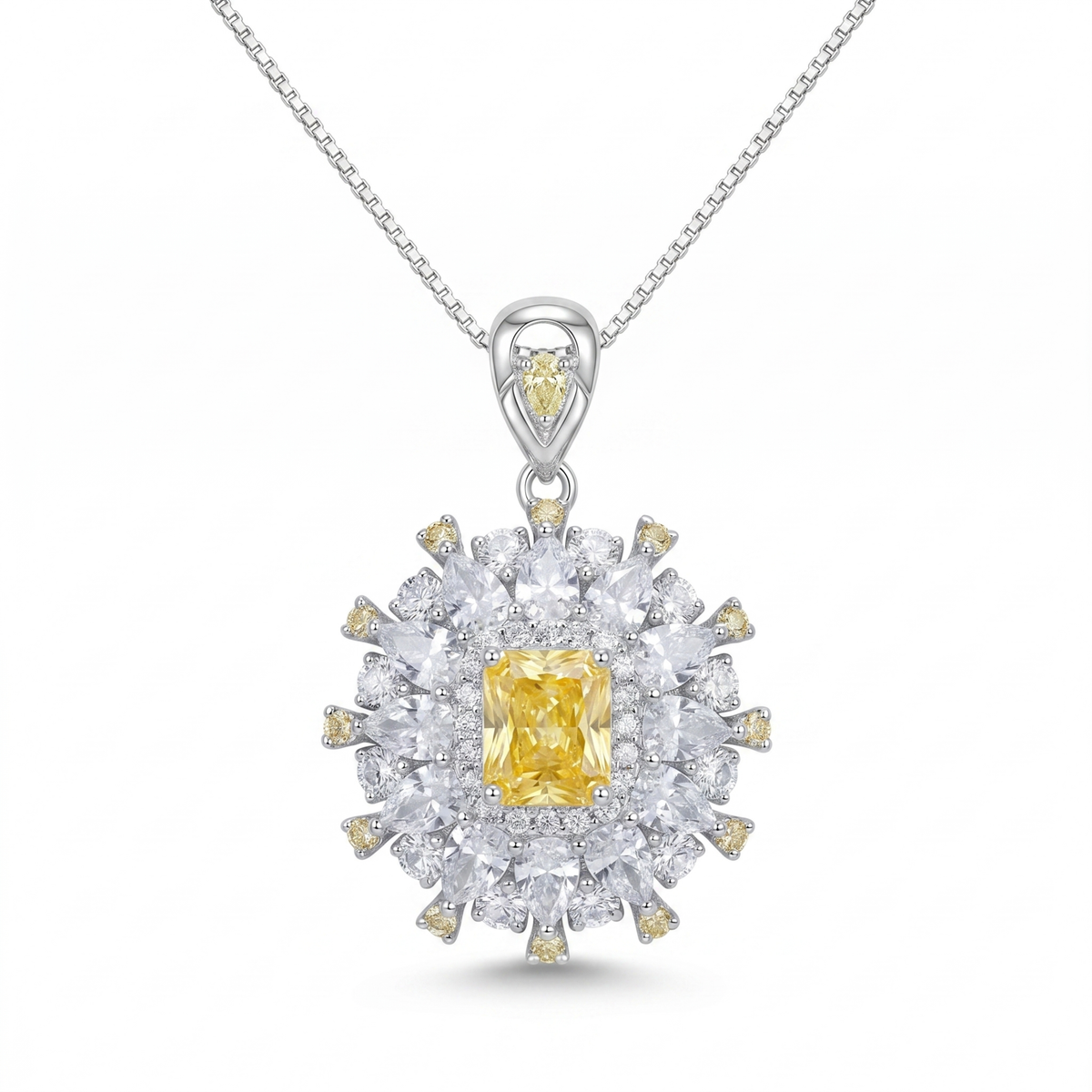 Helia Crystal Floral Burst Pendant Necklace, Rhodium finish