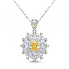 Helia Crystal Floral Burst Pendant Necklace, Rhodium finish