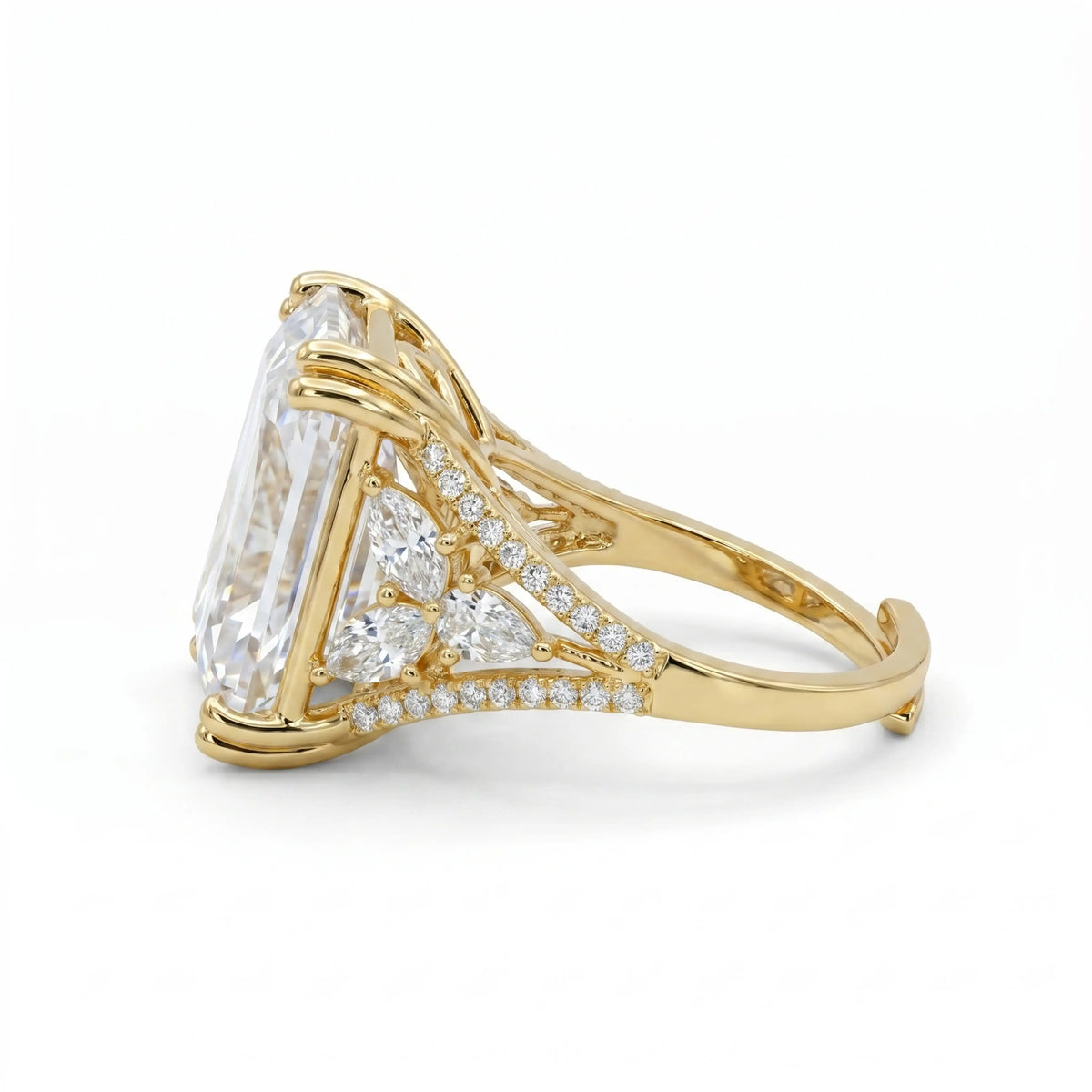 Hexa White Crystal Emerald Cut Statement Cocktail Ring