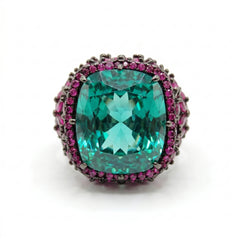 Jardina Ruthenium Crystal Floral Statement Cocktail Ring, Black Rhodium finish