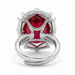 Noctis Red Ruby CZ Oval Cocktail Ring, Rhodium finish