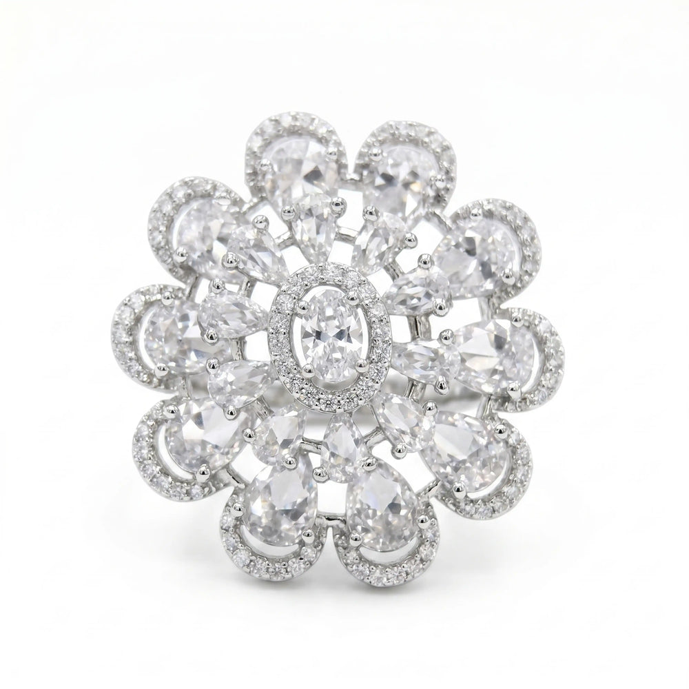 White floral cluster cocktail ring for women - RANGREZ (view 2)