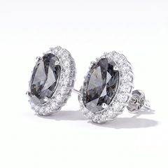 Smoky grey oval halo stud earrings for women - RANGREZ (view 2)