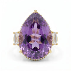 Crystal Pear Solitaire Cocktail Ring, Gold finish