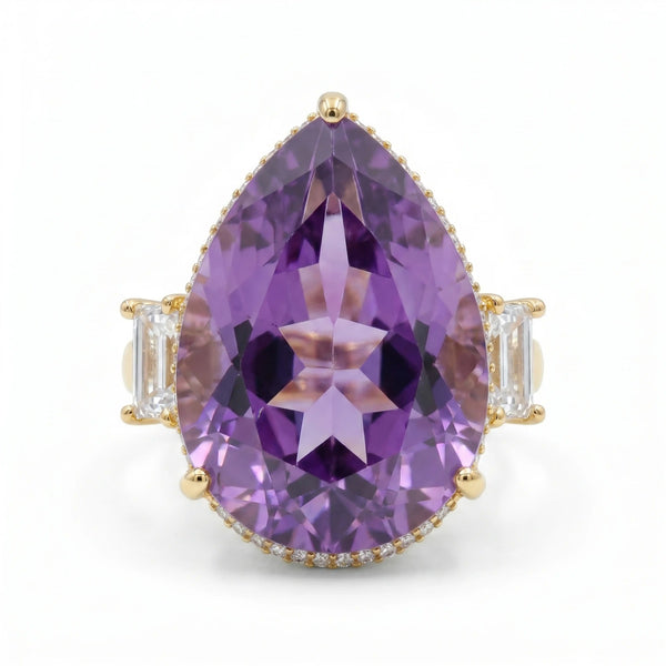 Crystal Pear Solitaire Cocktail Ring, Gold finish