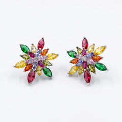 Petalia Multicolour Crystal Floral Cluster Stud Earrings, Marquise cut, Rhodium finish