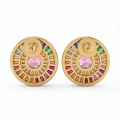 Orbis Multicolour Crystal Round Halo Stud Earrings, Gold finish