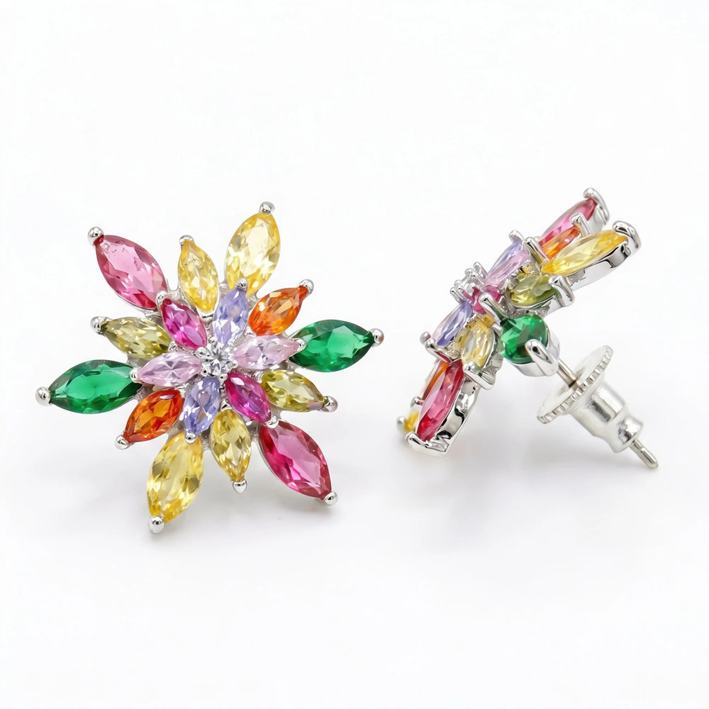 Petalia Multicolour Crystal Floral Cluster Stud Earrings, Marquise cut, Rhodium finish