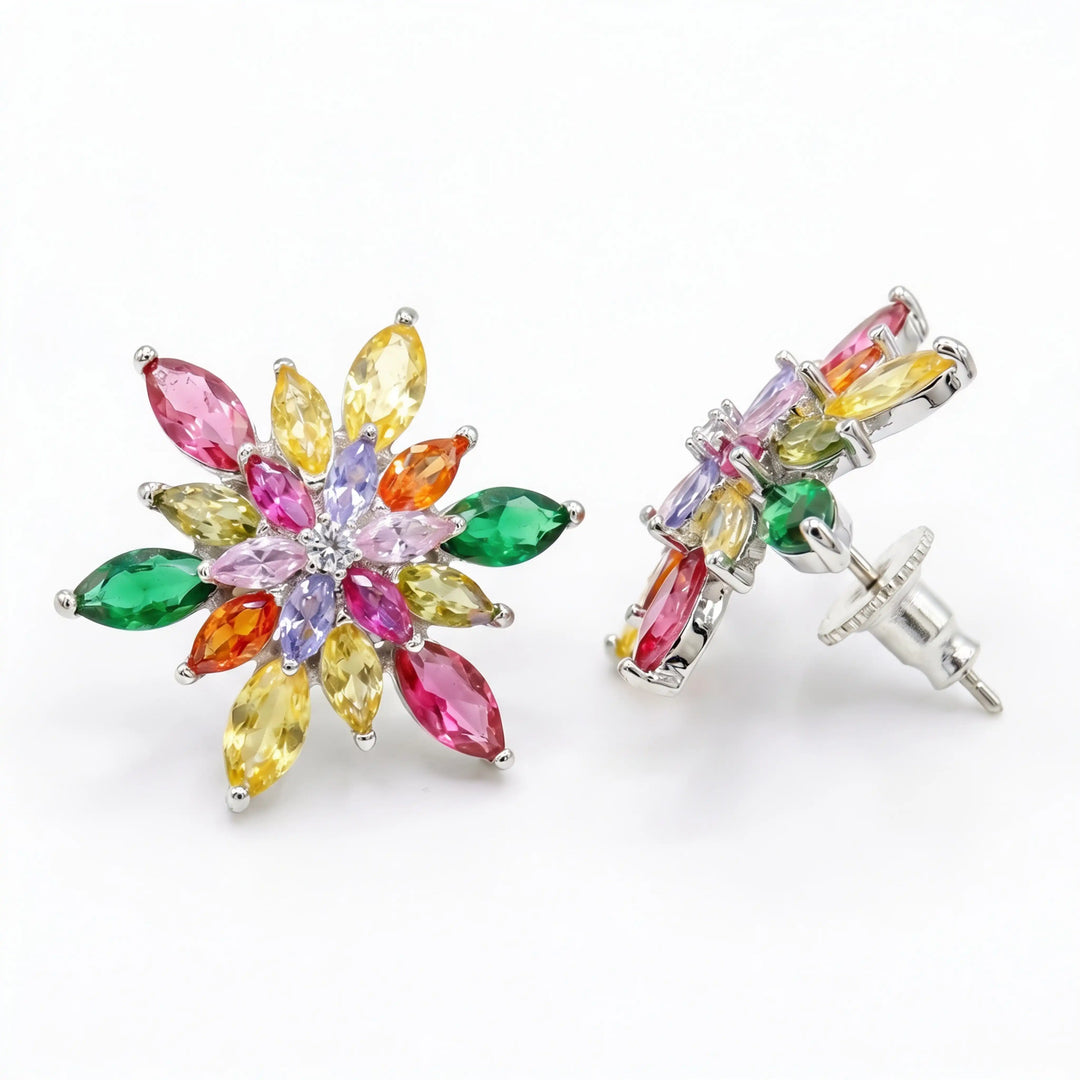 Petalia Multicolour Crystal Floral Cluster Stud Earrings, Marquise cut, Rhodium finish