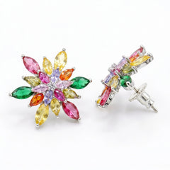 Petalia Multicolour Crystal Floral Cluster Stud Earrings, Marquise cut, Rhodium finish