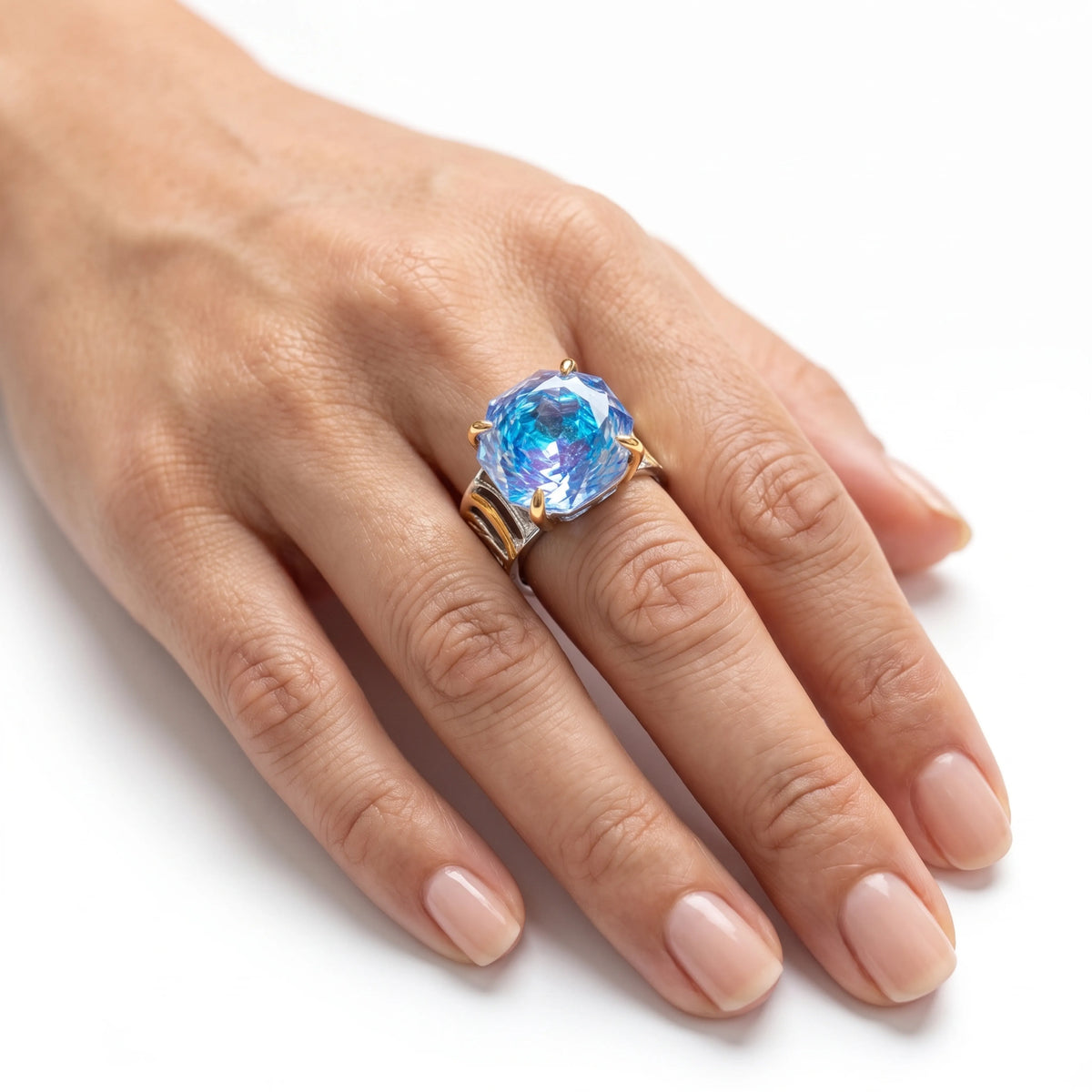 Emerald cut two tone statement ring for women - RANGREZ (view 10)
