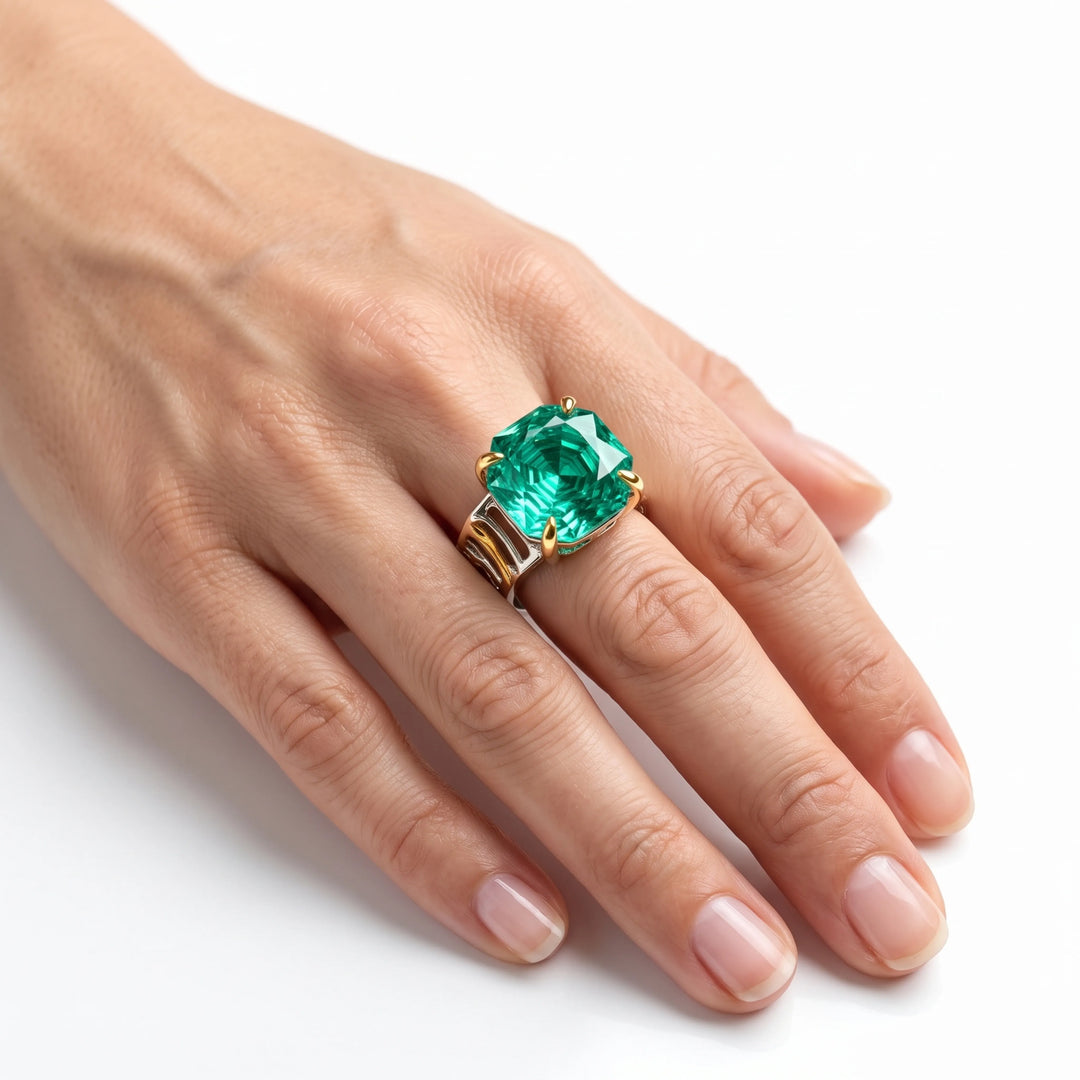 Emerald cut two tone statement ring for women - RANGREZ (view 7)