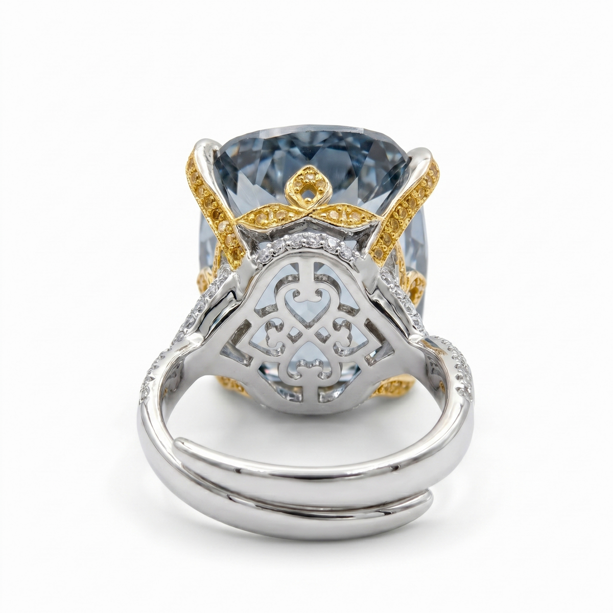 Duetta Grey Crystal Two-Tone Cocktail Ring, Cushion cut, Gold & Rhodium finish