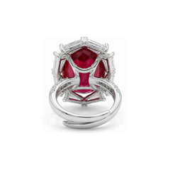 Noctis Red Ruby CZ Oval Cocktail Ring, Rhodium finish