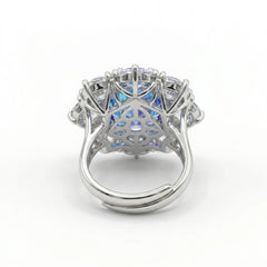 Aurora Crystal Cushion Halo Cocktail Ring, Rhodium finish